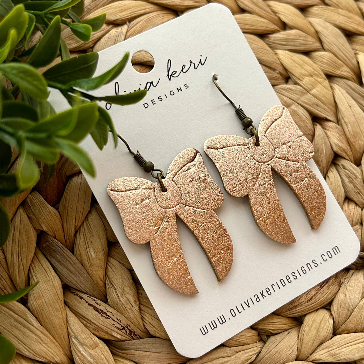 Bow Earrings - Rose Gold Cork