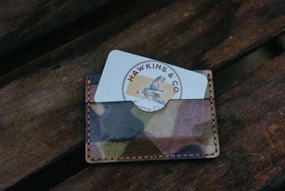 Camo Card Wallet - Five Pocket Important: Please allow 1-2 weeks to mail these made to order custom leather goods. We craft in the order received. If you have any questions at all, please email us. A shipping notification will go out to notify you it is o