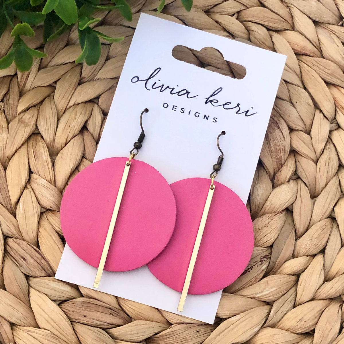 Lindsay Hot Pink Leather Dangle Earrings
