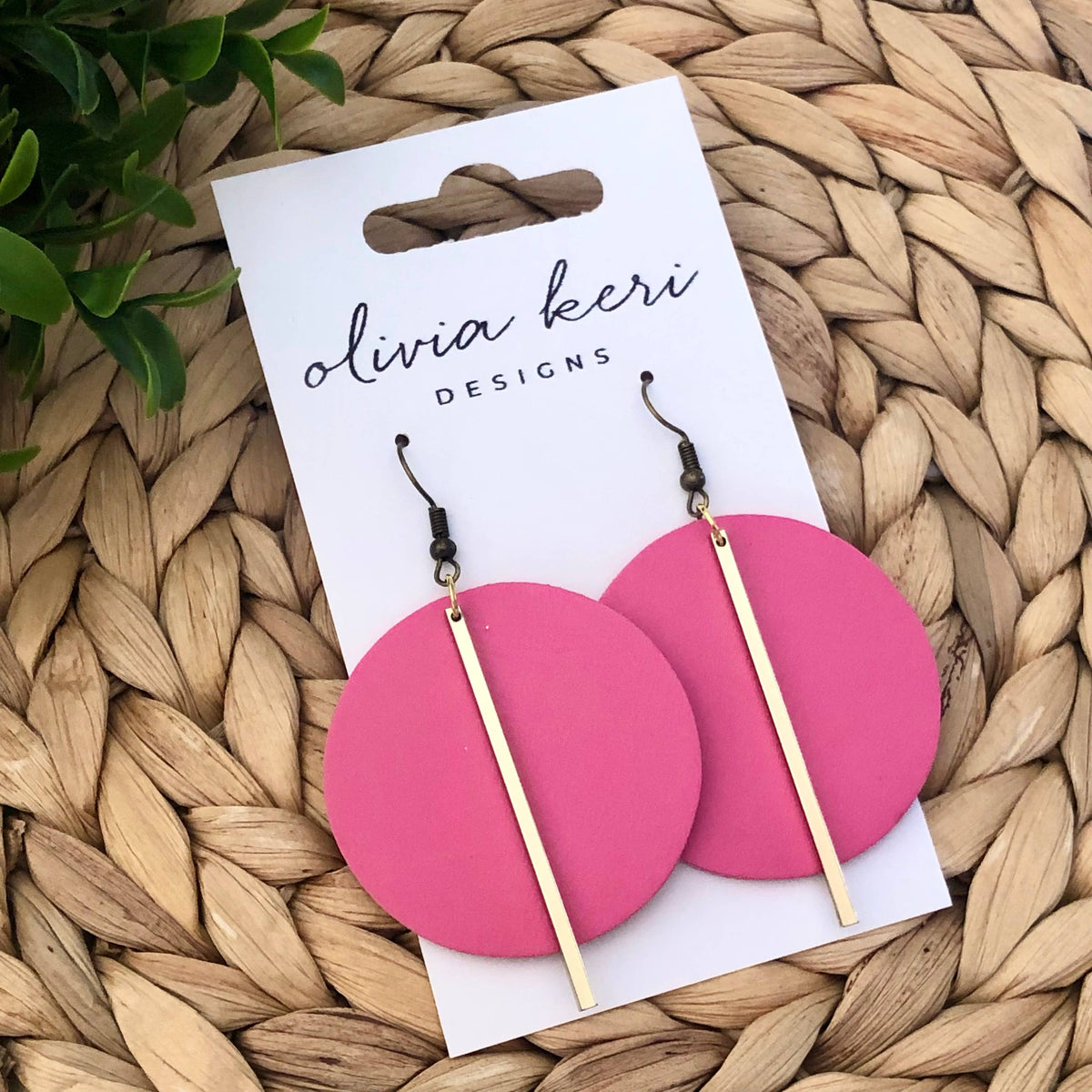 Lindsay Hot Pink Leather Dangle Earrings