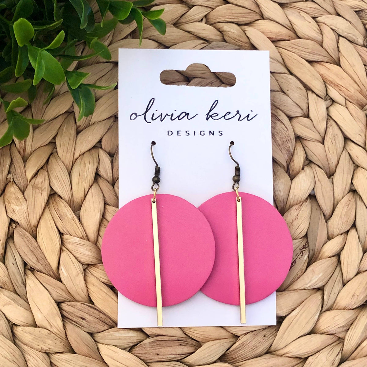 Lindsay Hot Pink Leather Dangle Earrings