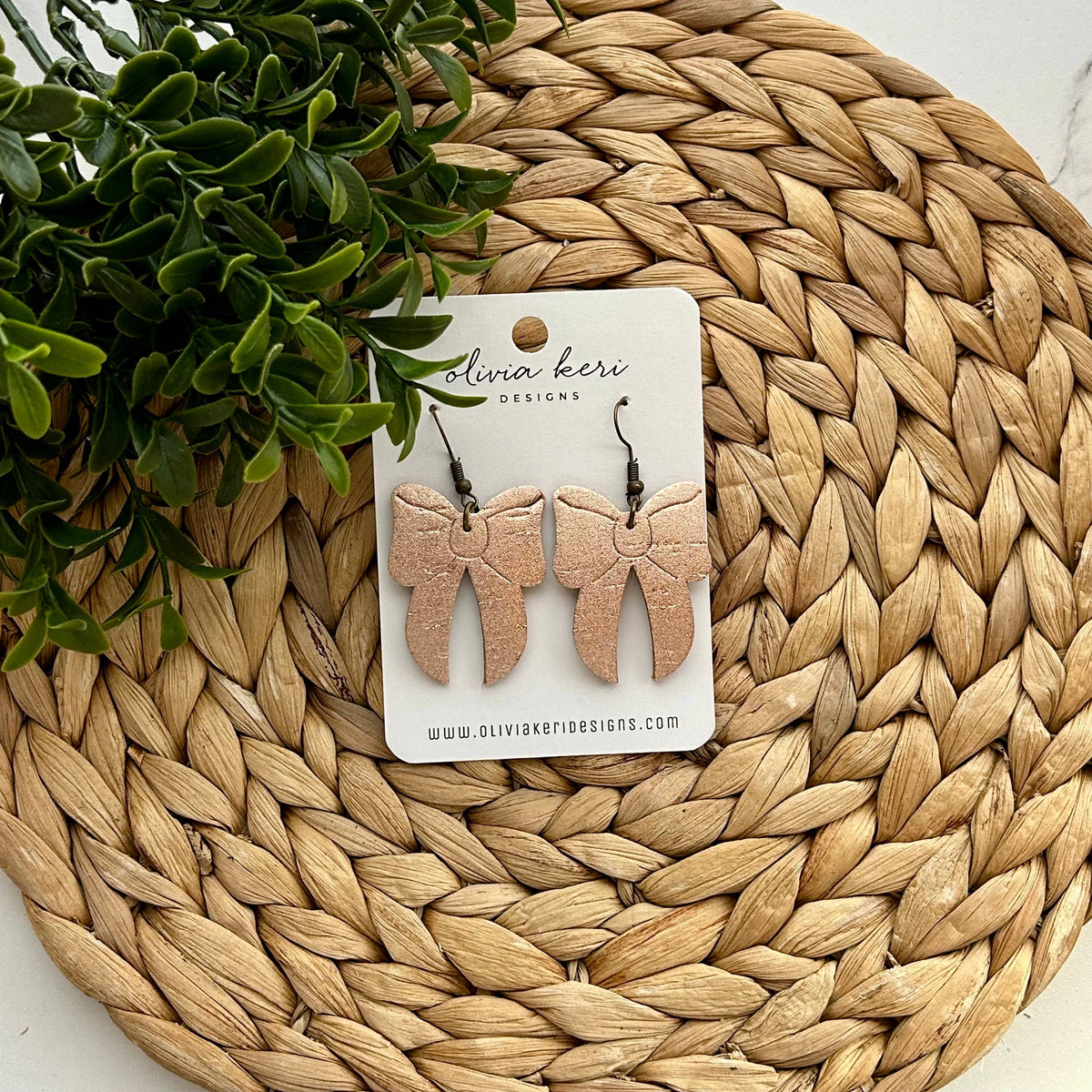 Bow Earrings - Rose Gold Cork