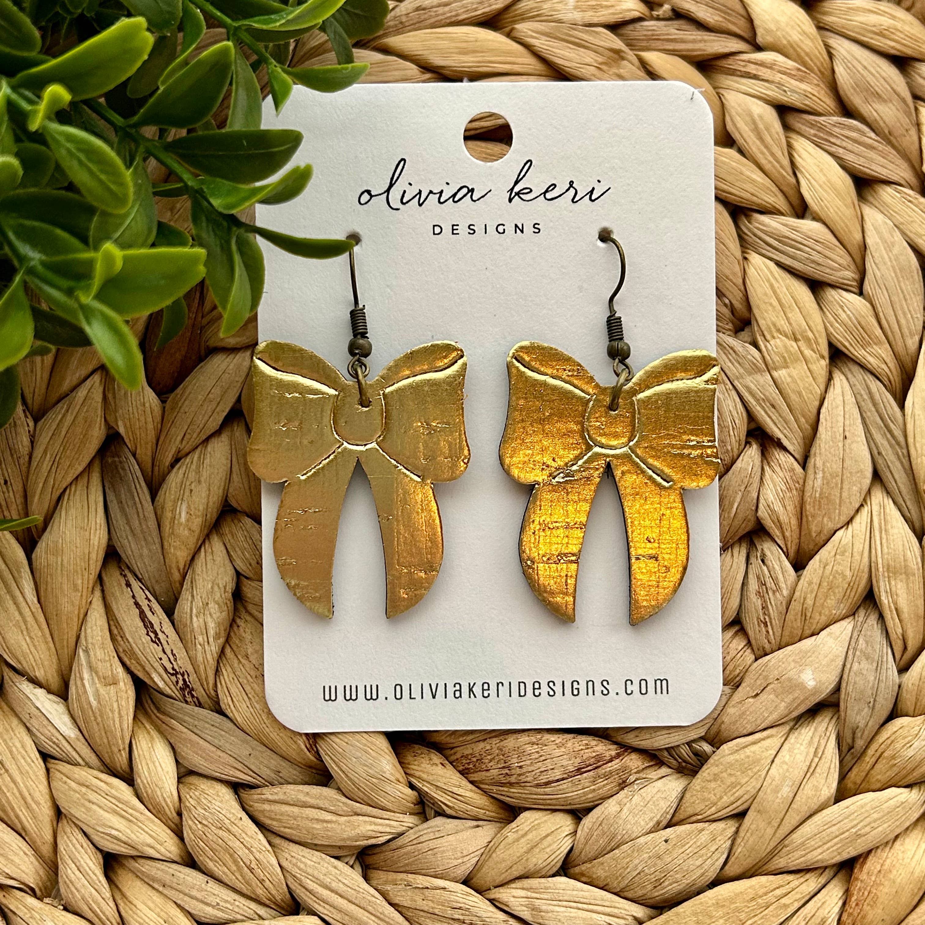 Bow Earrings - Gold Cork