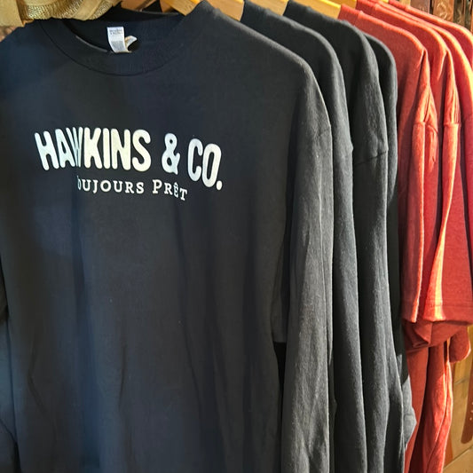 Hawkins shirts Long sleeve and short sleeve. Printed locally—small business.