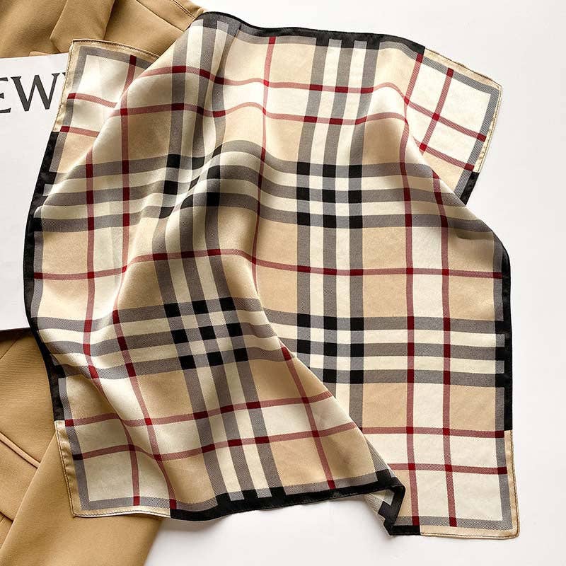 Simple Plaid 100% Mulberry Silk Scarf/Silk head scarf/Silk hair scarf/Silk neck scarf/Mother's Day Gifts/Bag Accessory/Gift for her