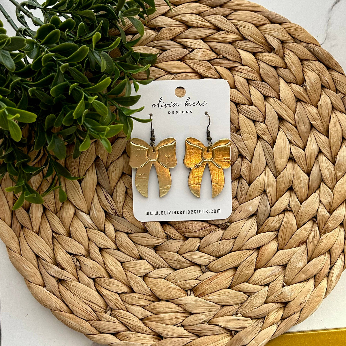 Bow Earrings - Gold Cork