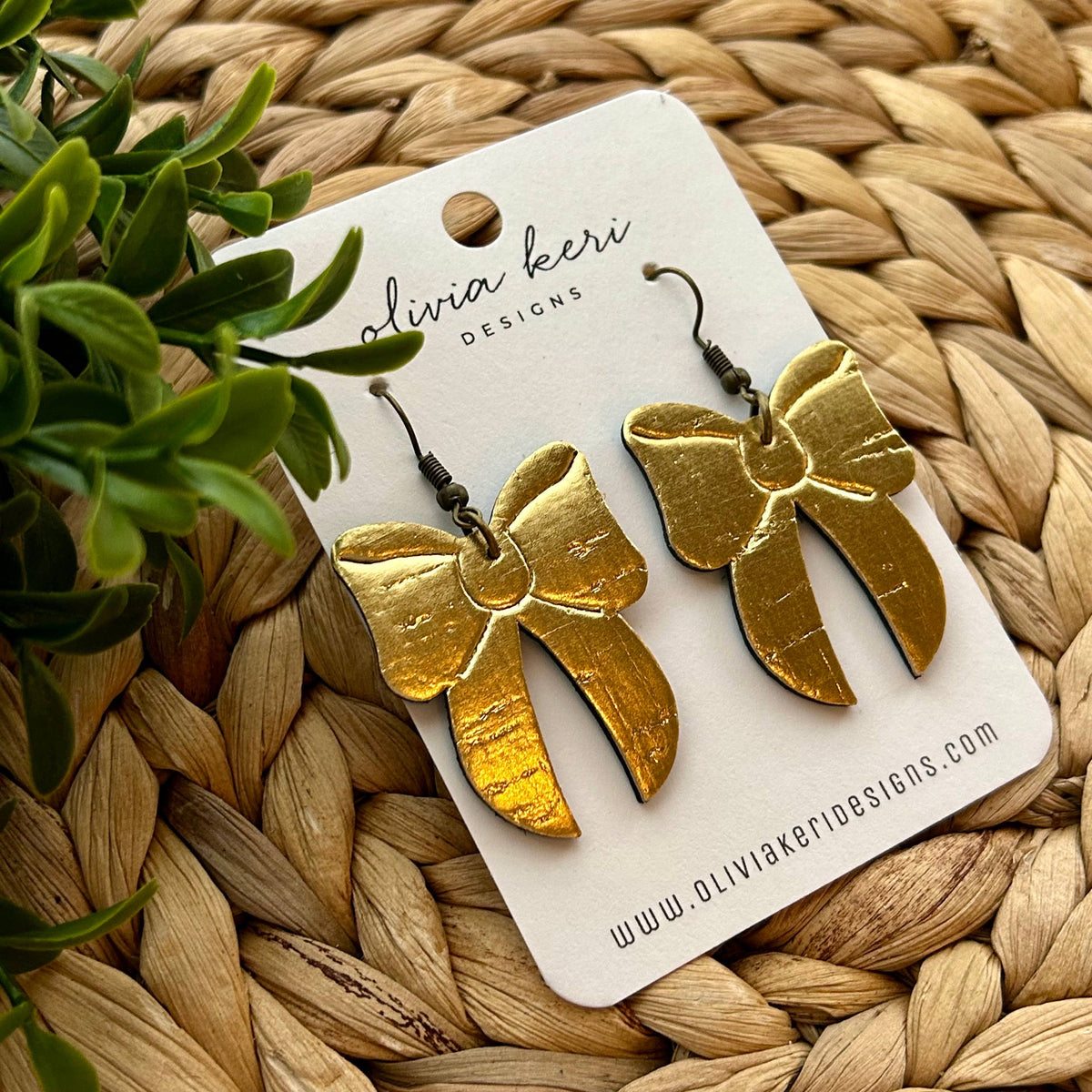 Bow Earrings - Gold Cork