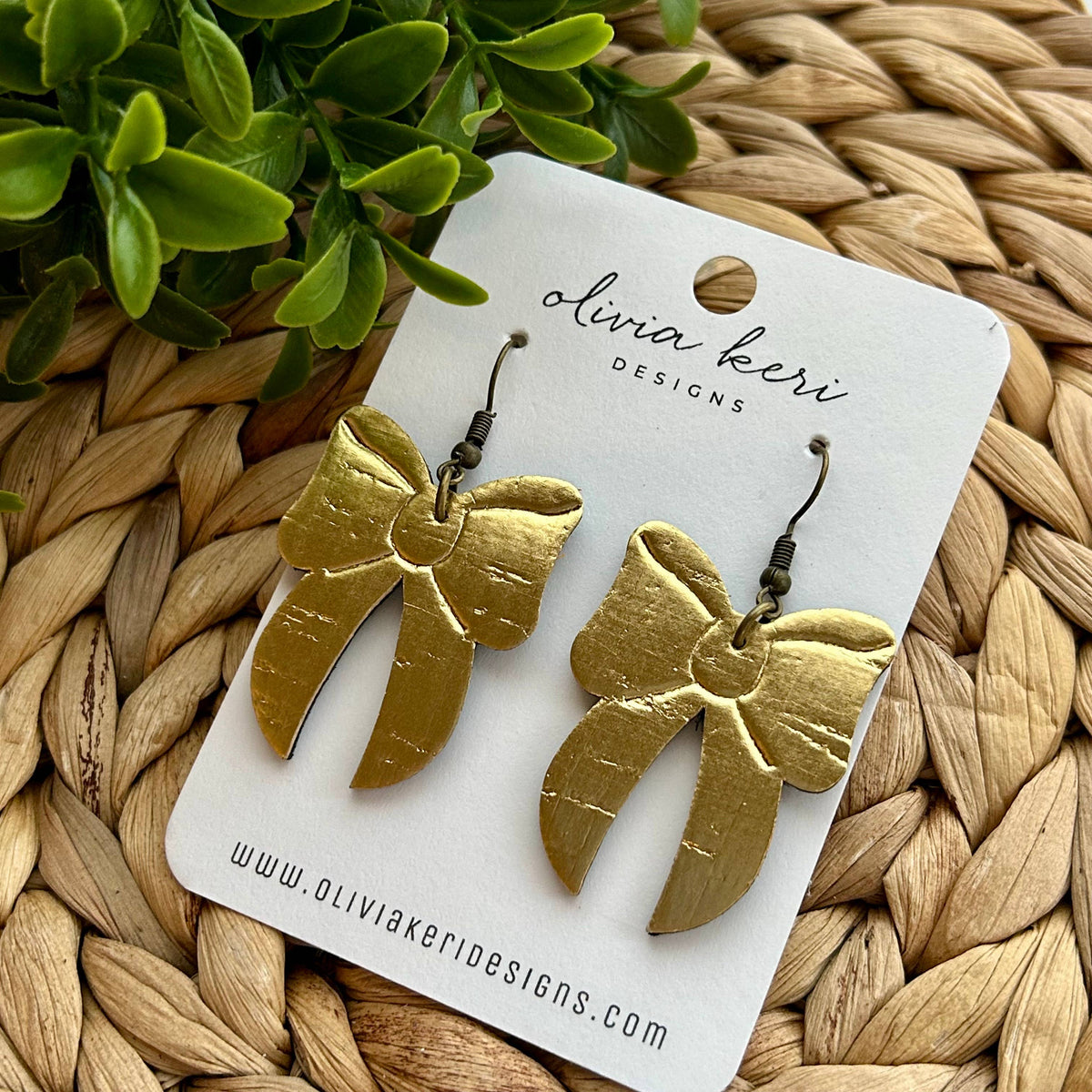 Bow Earrings - Gold Cork