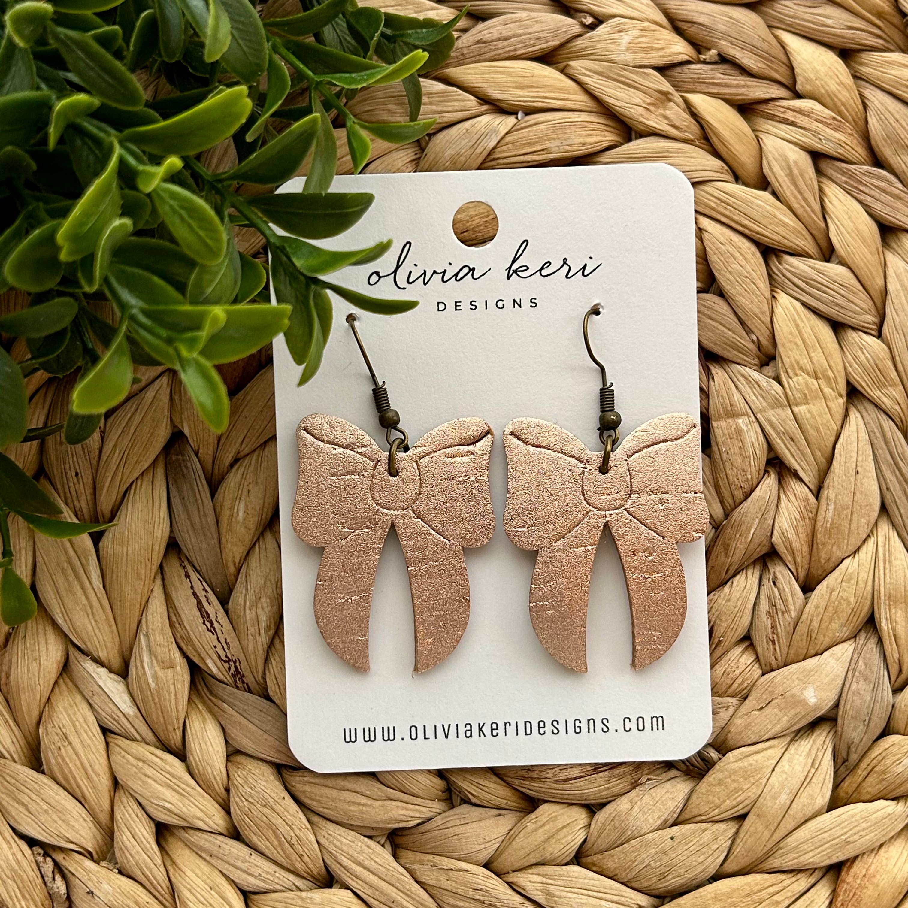 Bow Earrings - Rose Gold Cork